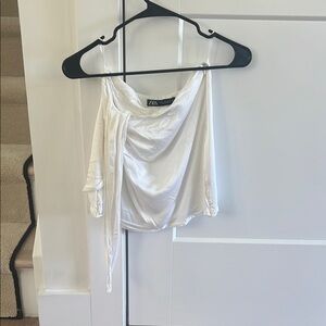 Zara Cream Mini Skirt with Ruched Tie Front